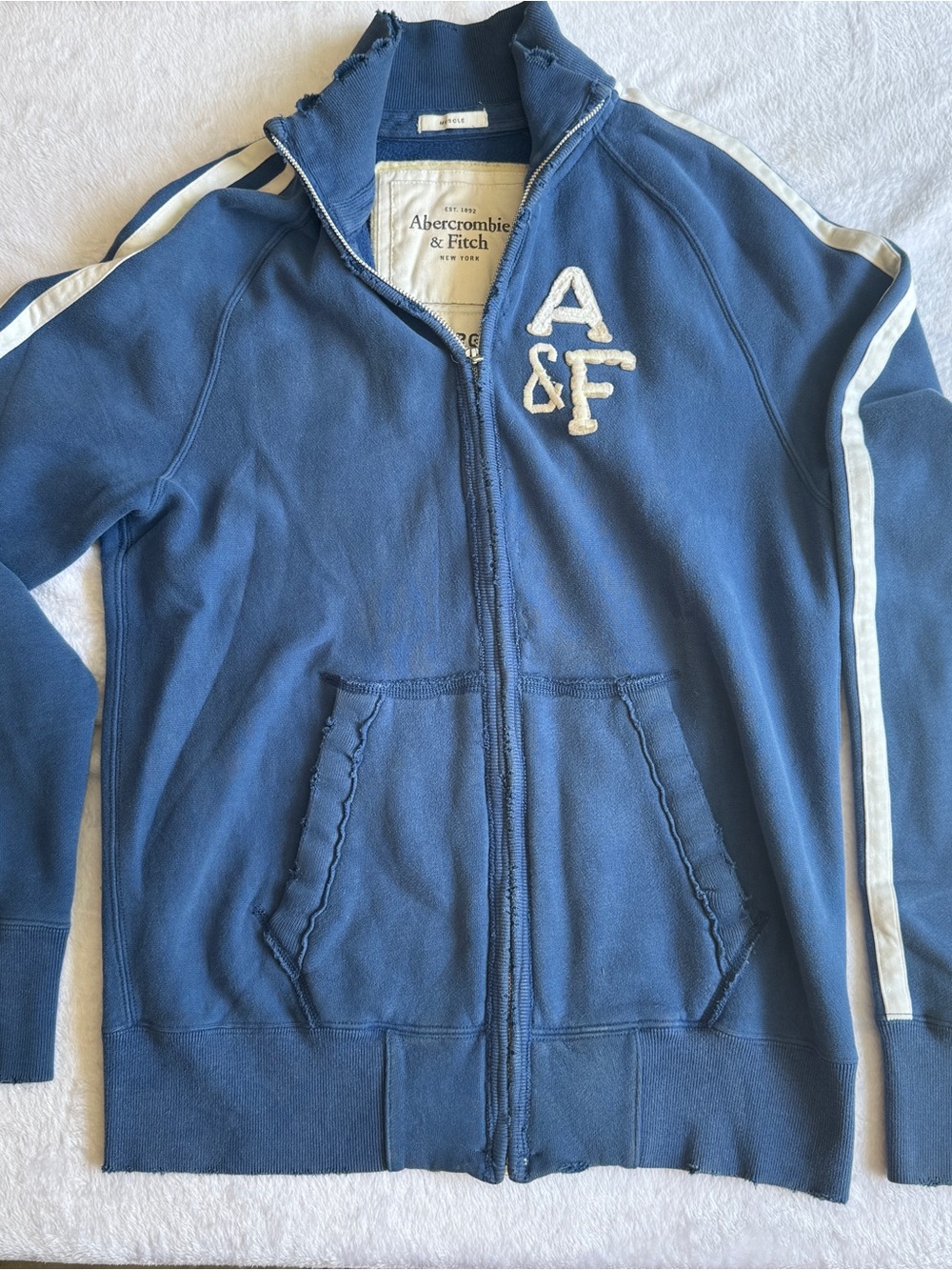 Abercrombie & Fitch Mens Track Jacket Large L Muscle Blue A&F Logo Striped Y2K